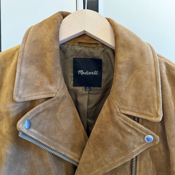 Madewell Tan Suede Leather Zip Motorcycle Jacket Women Size XL - Picture 6 of 8